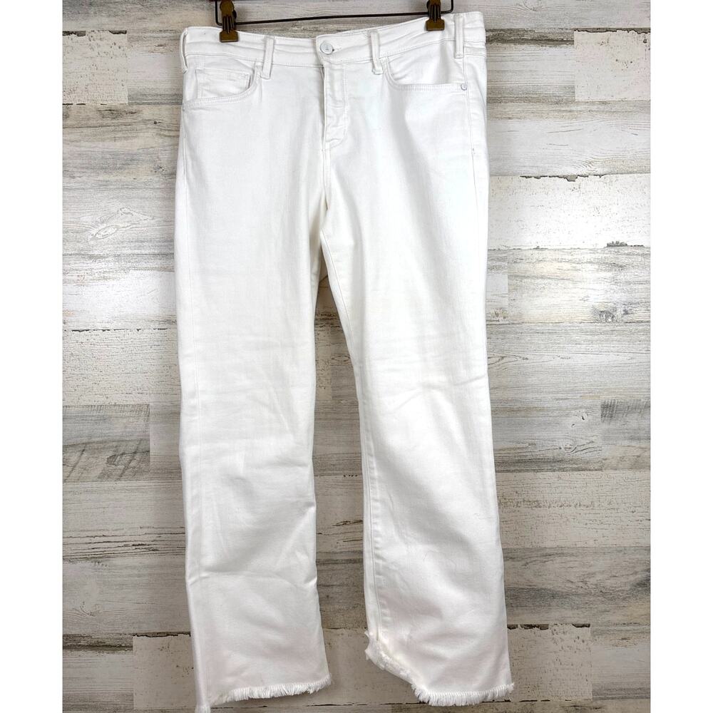 Anthropologie Pilcro Womens 32 White Mid Rise Straight Ankle Jeans Fray Hem